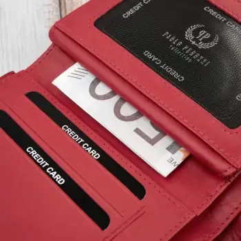 Portfel damski skórzany czerwony duży z RFID Paolo Peruzzi