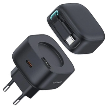 USAMS Ład. siec. 1xUSB-C ze zwijanymkablem USB-C Retractable PD+QC 35W Gan Fast Charging czarny/black XMF Series CC202TC01 (US-CC202)