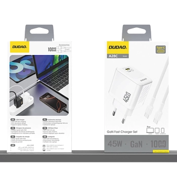 Ładowarka sieciowa Dudao A28C 45W GaN + kabel USB-C - biała