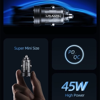 USAMS Ład. sam. C35 USB+USB-C 45WFast Charge fioletowy/purple CC175CC02 (US-CC175)