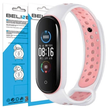 Beline pasek Design Mi Band 7/6/5biało-różowy /white-pink