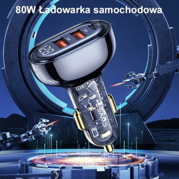 USAMS Ład. sam. 2xUSB+1xUSB-C 80WFast Charge niebieski/blue CC159CC02 (US-CC159)