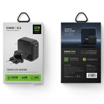 ENERGEA ład. siec. 1xUSB+3xUSB-CPD-PPS-QC 3.0 100W 3C1A czarny/black US+EU Travelite GAN100