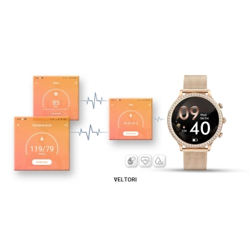 Smartwatch Damski VELTORI VT310-1 Złota Bransoleta + Różowy Pasek Silikonowy
