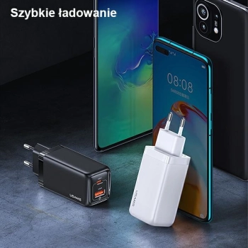 USAMS Ład. siec. 1xUSB-C+1xUSB T47 65W(only head) PD Fast Charging Super Si czarny/black CC153TC01  (US-CC153)
