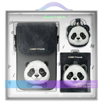 Nimmy Zestaw 3w1 torebka na telefon +    portfel + etui na lokalizator czarny/black Big Eyed Pet 2.0 Panda