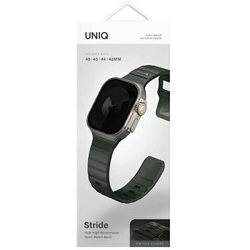 UNIQ pasek Stride Apple Watch Series1/2/3/4/5/6/7/8/9/SE/SE2/Ultra/Ultra 2 42/44/45/49mm FKM Rubber Strap ciemnozielony/moss green