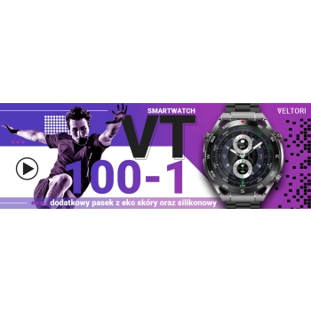Smartwatch VELTORI VT100-1 + Czarny Pasek Silikonowy + Czarny Eko Skóra