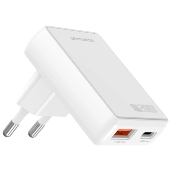 Ładowarka sieciowa 4smarts FlatPlug Duos 20W GaN USB-C + USB-A biały