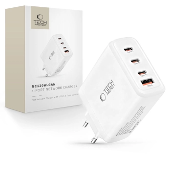 TECH-PROTECT NC120W-GAN 4-PORT NETWORK CHARGER PD 120W / QC3.0 WHITE