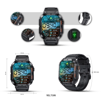 Smartwatch VELTORI VT200-1 Czarny Pasek Silikonowy