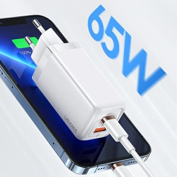 USAMS Ład. siec. 1xUSB-C+1xUSB T47 65W(only head) PD Fast Charging Super Si biały/white CC153TC02  (US-CC153)