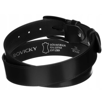 Szeroki, skórzany pasek męski z metalową klamrą - Rovicky