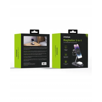 INNOSTYLE MAGSTATION ŁADOWARKA INDUKCYJNA 3W1 DO MAGSAFE IPHONE AIRPODS WATCH STACJA ŁADOWANIA CZARNA