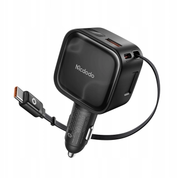 MCDODO SZYBKA ŁADOWARKA SAMOCHODOWA 3X USB USB-C 130W LED KABEL ZWIJANY 1M
