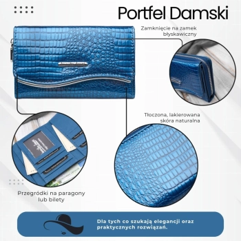 Portfel damski skórzany lakierowany z tłoczeniem croco