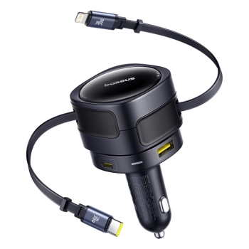 Ładowarka samochodowa Baseus Enjoyment Max 90W 2x USB-C + kabel USB-C i Lightning - czarna