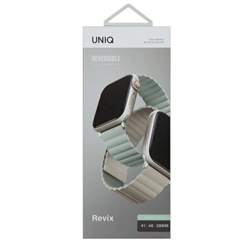 UNIQ pasek Revix Apple Watch Series1/2/3/4/5/6/7/8/9/SE/SE2 38/40/41mm. Reversible Magnetic zielony-beżowy/sage-beige