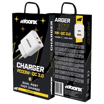 MOONX ładowarka sieciowa MC07 PD 33W 1xUSB-C + 1xUSB QC3.0 Biały