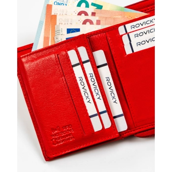 Portfel skórzany damski mały klasyczny czerwony ROVICKY stop rfid na