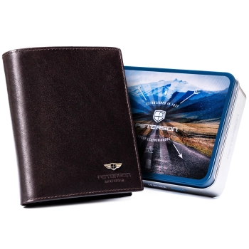 Portfel męski skórzany pojemny RFID skóra premium PETERSON na prezent