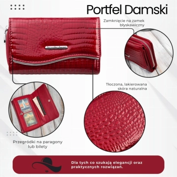 Portfel damski skórzany lakierowany ze wzorem croco