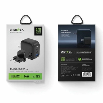 ENERGEA ład. siec. 1xUSB+2xUSB-CPD-PPS-QC 3.0 66W 2C1A czarny/black US+EU Travelite GAN66