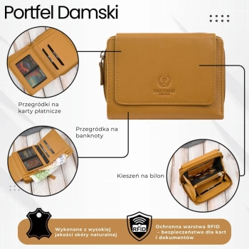 Portfel damski skórzany żółty duży Paolo Peruzzi z RFID