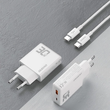 Ładowarka sieciowa GaN Dudao A30EUT 30W USB-A / USB-C + kabel USB-C - USB-C - biała