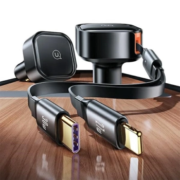 USAMS Ład. sam. ze zwijanym kablem1xUSB-C+1x Lightning C41 PD 30W Fast Charge czarny/black CC219CC01 (US-CC219)