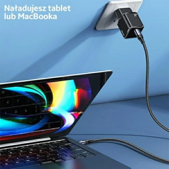 USAMS Ład. siec. 1xUSB-C T45 30WPD3.0 Fast Charging +kabel U63 USB-C/Lightning czarny/black UXTZH01 (USAMS-UX)