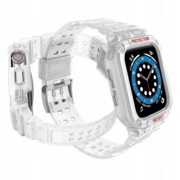 Protect Strap Band opaska z etui do Apple Watch 7 / 6 / 5 / 4 / 3 / 2 / SE (45 / 44 / 42mm) obudowa pancerny pokrowiec na zegarek przezroczysty