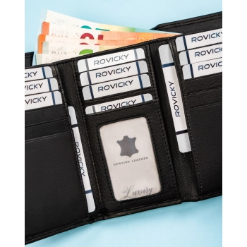 Damski portfel skórzany Rovicky duży pojemny na zatrzask RFID ochrona