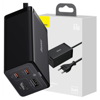 Ładowarka sieciowa GaN5 Baseus CCGP110201 HUB HDMI 2x USB-C / USB-A / HDMI 4K 30Hz 1,5m - czarna + kabel USB-C - USB-C 100W 1m