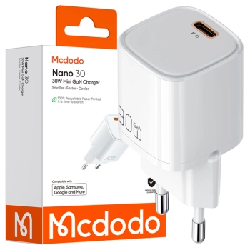 MCDODO SZYBKA ŁADOWARKA SIECIOWA DO TELEFONU ZASILACZ USB-C GAN PD QC - 30W