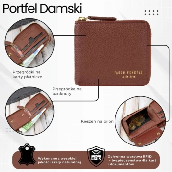 Portfel damski skórzany mały z RFID Paolo Peruzzi poziomy