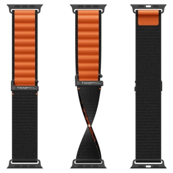 Pasek Pasek Spigen WBF1 na Apple Watch 44 / 45 / 46 / 49 mm - czarno-pomarańczowy