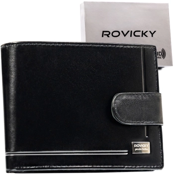 Klasyczny portfel męski skórzany czarny ROVICKY skóra naturalna RFID STOP