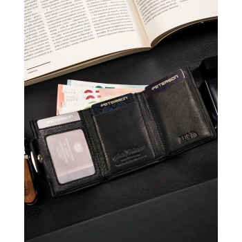 Portfel skórzany Peterson slim męski na zatrzask ultra cienki RFID na karty