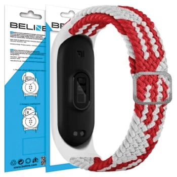 Beline pasek Mi Band 7/6/5 Textilered/white  czerwony/biały