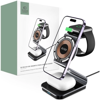TECH-PROTECT QI15W-A29 3IN1 MAGNETIC MAGSAFE WIRELESS CHARGER BLACK