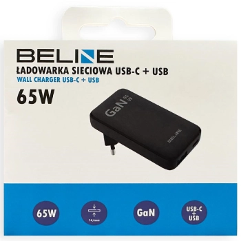 Beline Ład. siec. 1x USB-C + 1x USB 65W  czarna /black (only head) PD 3.0 + QC 3.0  BLN2CW65