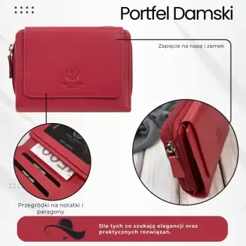 Portfel damski skórzany czerwony duży z RFID Paolo Peruzzi