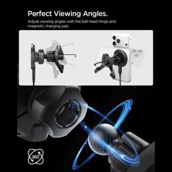 SPIGEN EV15MAQ ESSENTIAL MAGNETIC MAGSAFE VENT CAR MOUNT WIRELESS CHARGER 15W QI2 BLACK