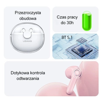 USAMS Słuchawki Bluetooth 5.1 TWS BUseries bezprzewodowe fioletowy/purple BHUBU02