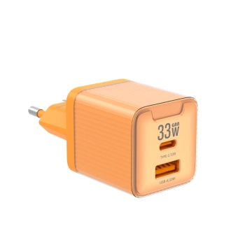 JELLICO ładowarka sieciowa EU55 GaN PD 33W 1xUSB-C + 1xUSB QC3.0 Pomarańczowy
