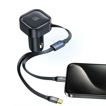 USAMS Ład. sam. ze zwijanym kablem2xUSB-C C41 PD 30W Fast Charge czarny/black CC220CC01 (US-CC220)