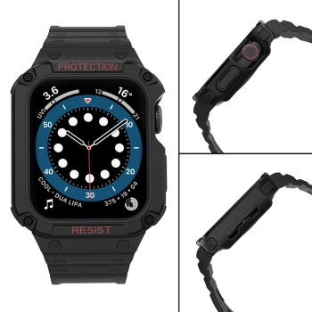 Protect Strap Band opaska z etui do Apple Watch 9 / 8 / 7 / 6 / 5 / 4 / 3 / 2 / SE / SE2 (41 / 40 / 38mm) obudowa pancerny pokrowiec na zegarek czarny