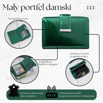 Portfel damski skórzany lakierowany mały z ochroną RFID