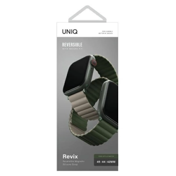 UNIQ pasek Revix Apple Watch Series1/2/3/4/5/6/7/8/9/SE/SE2/Ultra/Ultra 2 42/44/45/49mm. Reversible Magnetic zielony-ciemnoszary/green-taupe